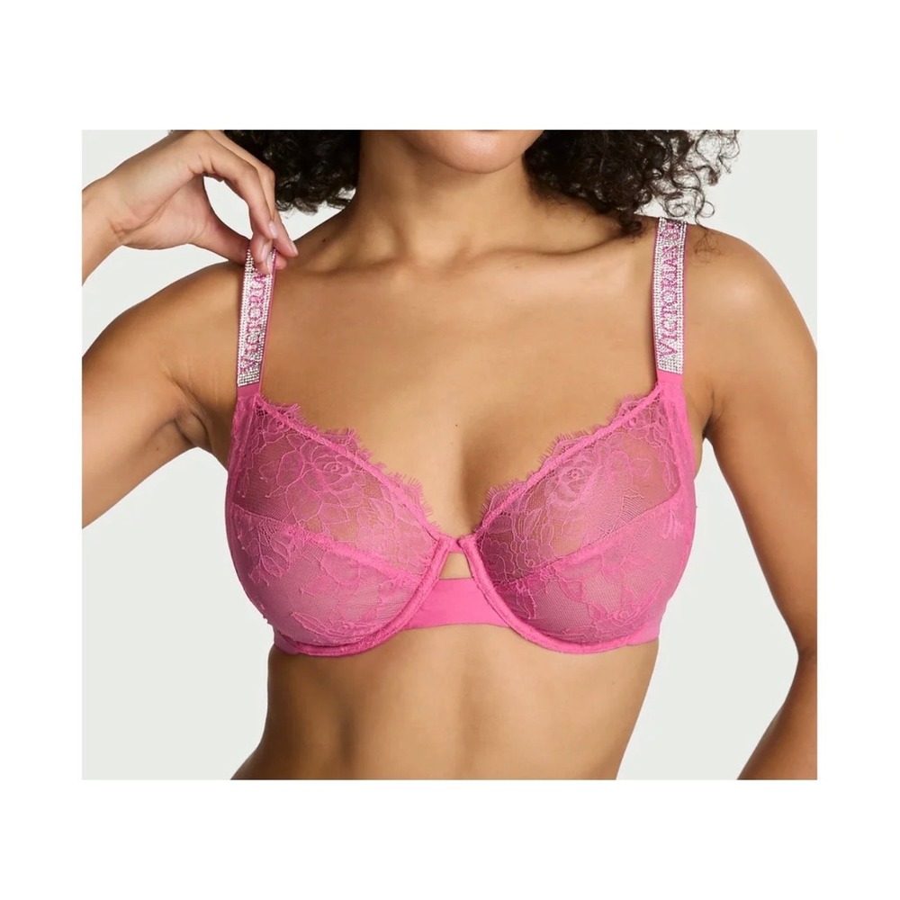 Victoria's Secret Very Sexy Unlined Demi Bra Pink Lace Shine Strap 36DD